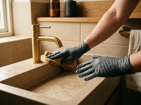 Waschbecken und Armaturen in einem Sanitärbereich